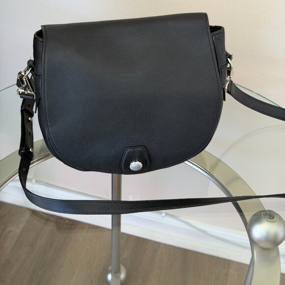 Rag & Bone Black Pebble Leather Flight Saddle Bag w/silver hardware - Picture 10 of 11